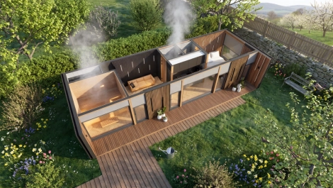 Wellness pihenőház felülnézetből Wellness pihenőház felülnézetből