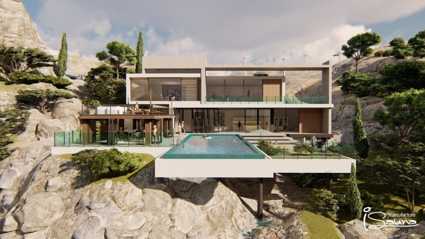 Modern szaunaház napozó terasszal, jakuzzival - iSauna Design Home